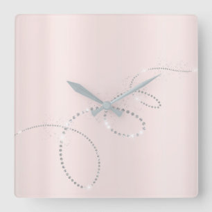 Relógio Quadrado Diamantes cor-de-rosa de prata cinzentos da