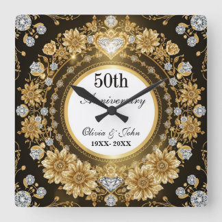 Relógio Quadrado Diamantes E Ouro 50º Aniversário De Casamento