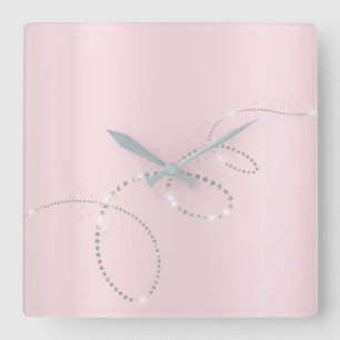 Relógio Quadrado Diamantes Pastel cor-de-rosa de prata cinzentos da