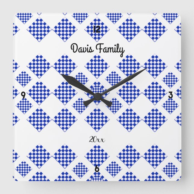 Relógio Quadrado Diamond Check Blue White (Frente)