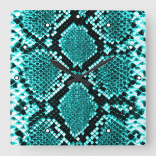 Relógio Quadrado Diamond Rattlesnake Cobra Skin aqua com pontos