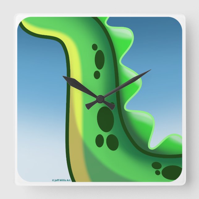 Relógio Quadrado DINOSSAUR MISTERIOSO DO PESCOÇO LONGO por Jeff Wil (Frente)