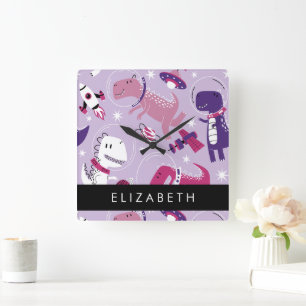 Relógio Quadrado Dinossauros Espaciais, Dinossauros Bonitos, Estrel