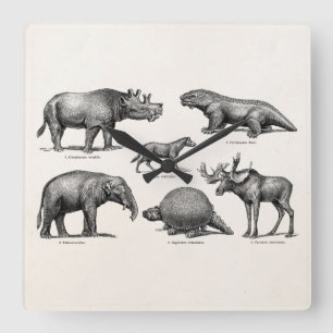 Relógio Quadrado Dinossauros velhos retros da ilustração do