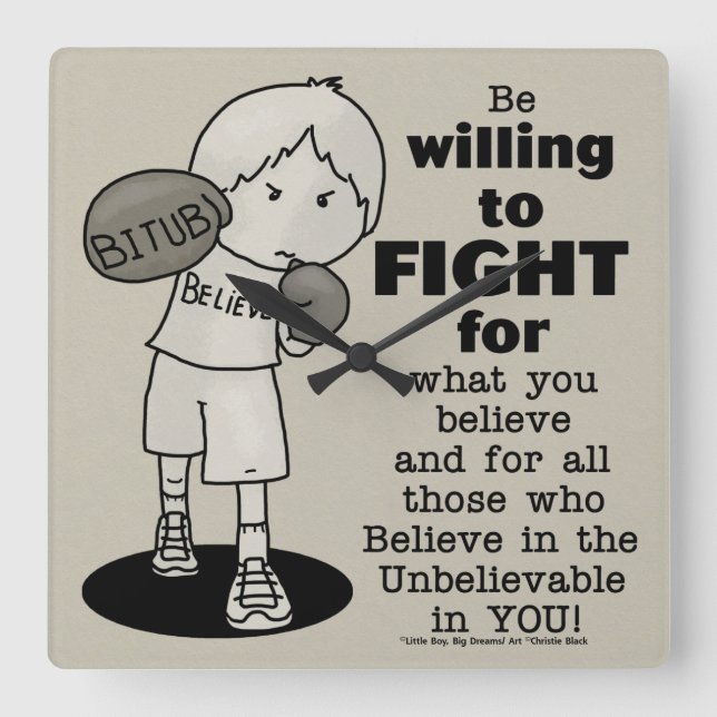 Relógio Quadrado Disposto a Lutar (Frente)