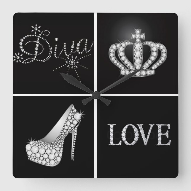 Relógio Quadrado Diva Crown High Heel Love Collage (Frente)