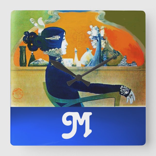 RELÓGIO QUADRADO DIVA EM AZUL, MONOGRAMA DE FASHION BELEZA (Frente)