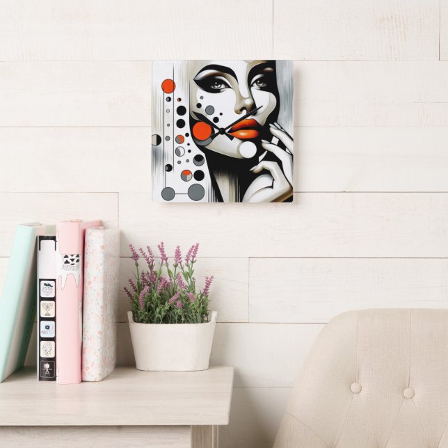 Relógio Quadrado Diva Pop Retroativa: Elegância Geométrica Abstrato (Sala de leitura)