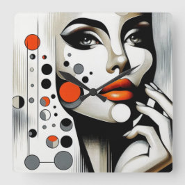 Relógio Quadrado Diva Pop Retroativa: Elegância Geométrica Abstrato