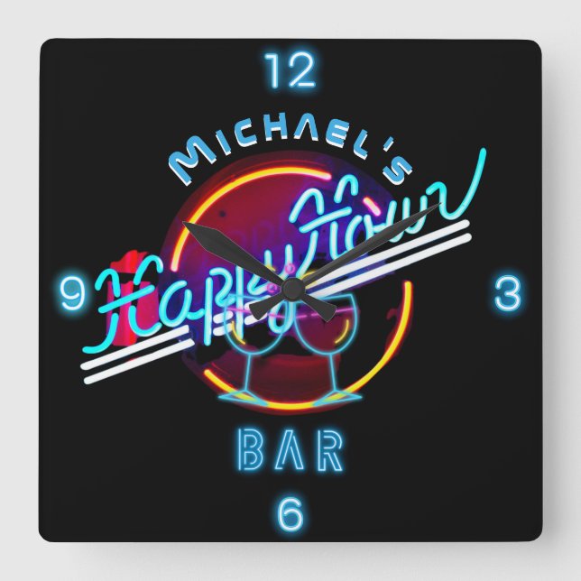 Relógio Quadrado Diversão personalizada do Bar Mancave Den Happy Ho (Frente)