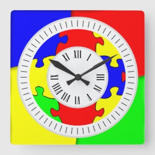 Relógio Quadrado Divertido Colorir Quebra-cabeça romano Horas e Min