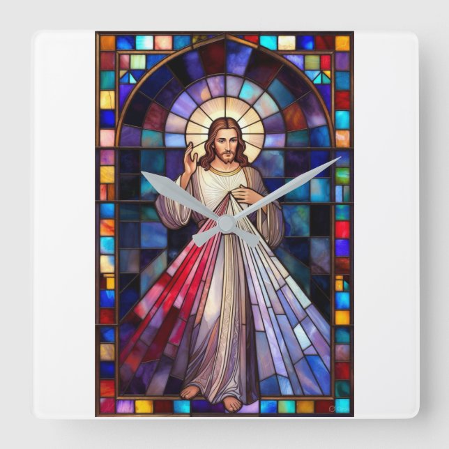Relógio Quadrado Divine Mercy Jesus Wall Clock (Frente)