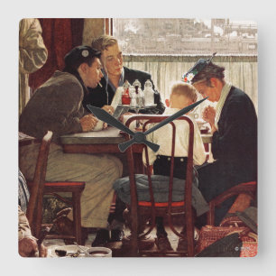 Relógio Quadrado Dizendo a benevolência por Norman Rockwell