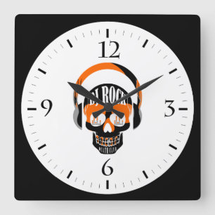 Relógio Quadrado DJ rock caveira clube música da morte