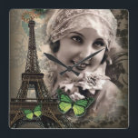 Relógio Quadrado do vintage verde da borboleta do art deco menina<br><div class="desc">o art deco esverdeia acessórios gatsby da casa da menina do vintage da borboleta.  Acessórios de forma parisienses na moda.</div>