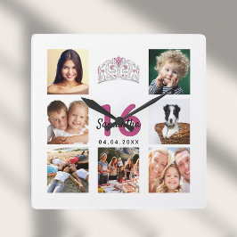 Relógio Quadrado Doce 16 colagem personalizada de fotos tiara