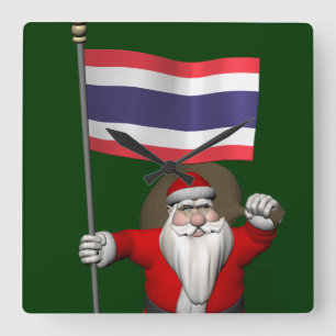 Relógio Quadrado Doce Papai Noel Com Bandeira Da Tailândia