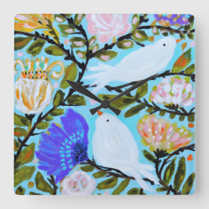 Relógio Quadrado Doce Pássaros de Amor II