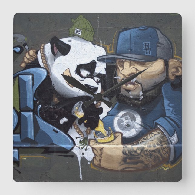 Relógio Quadrado Doce Sad Panda Encontrou Um Amigo (Frente)