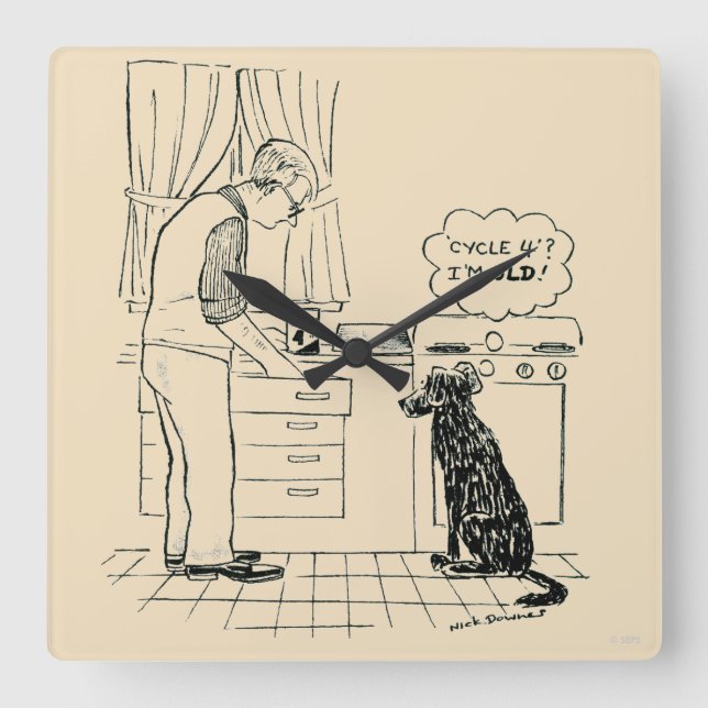 Relógio Quadrado Dog Getting Older (Frente)