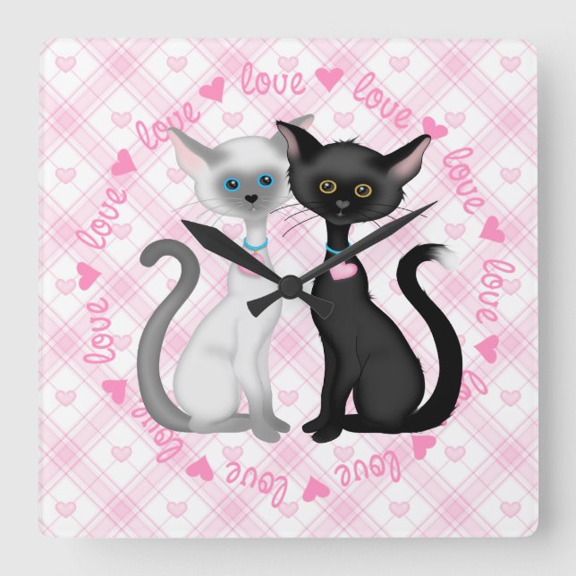 Relógio Quadrado Dois Gatos Simasiáticos Bons (Frente)