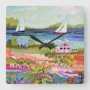 Relógio Quadrado Dois veleiros e algodão