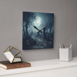 Relógio Quadrado Domínio da Morte: Uma Vista de Cemitério Spooky