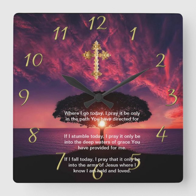 Relógio Quadrado Dourada Faith Cristã cruza com Onde vou hoje. (Frente)