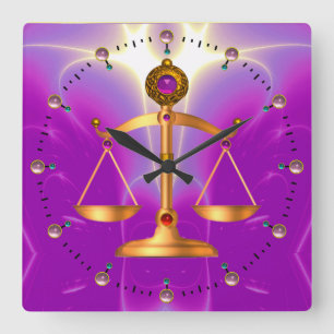 Relógio Quadrado DOURADAS ESCALAS DE DIREITO COM PEDRAS GEM, Símbo