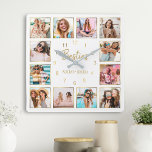 Relógio Quadrado Dourado branco  de Besties de Colagem de Fotos Per<br><div class="desc">Torne esta tendência elegante,  branca e ouro,  relógio de colagem de fotos único com 12 das suas fotos favoritas com o(s) seu(s) melhor(s) amigo(s). O design também apresenta o moderno script "Besties" escrito à mão e seus nomes.</div>