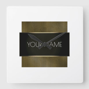 Relógio Quadrado Dourado branco preto listras urbanas mínimas elega