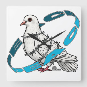 Relógio Quadrado Dove of peace in Barbed Wire Embrace