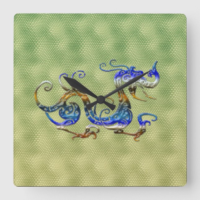 Relógio Quadrado Dragão Chinês Fantasia Art Designer Gift Clock (Frente)