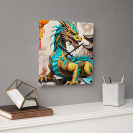 Relógio Quadrado Dragão chinês tradicional para o Ano Novo Chinês