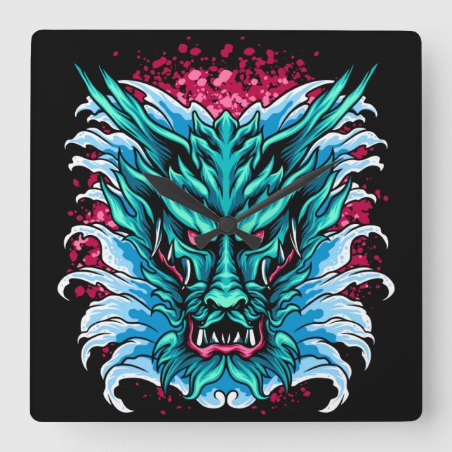 Relógio Quadrado Dragão de Água (Frente)