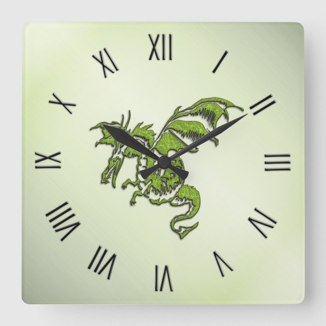 Relógio Quadrado Dragão Lutador Verde (Frente)
