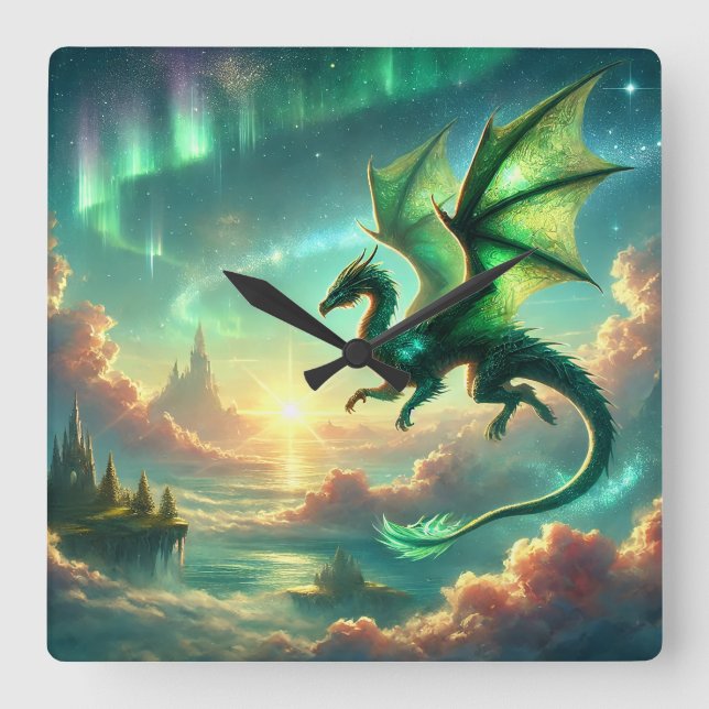 Relógio Quadrado Dragão Verde (Frente)