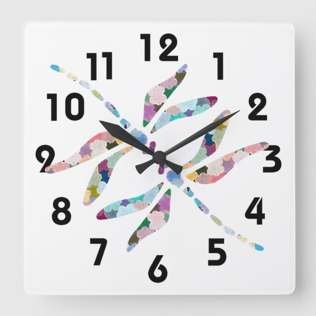 Relógio Quadrado Dragonflies Wall Clock (Frente)