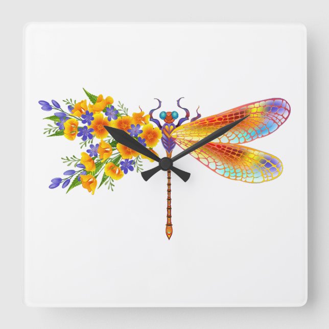 Relógio Quadrado Dragonfly Amarelo (Frente)