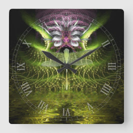 Relógio Quadrado Dragonfly Magic Fractal Art Clock