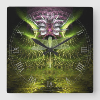 Relógio Quadrado Dragonfly Magic Fractal Art Clock