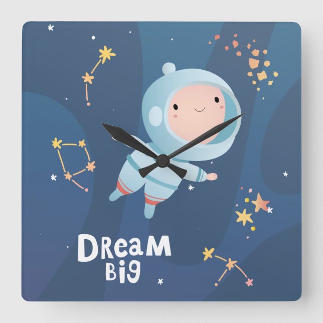 Relógio Quadrado Dream Big Boy Astronaut Acrylic Wall Clock (Frente)