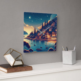 Relógio Quadrado Dreamy Coastal Night