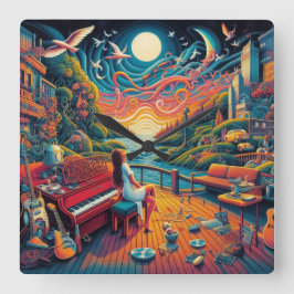 Relógio Quadrado Dreamy Riverfront Harmony