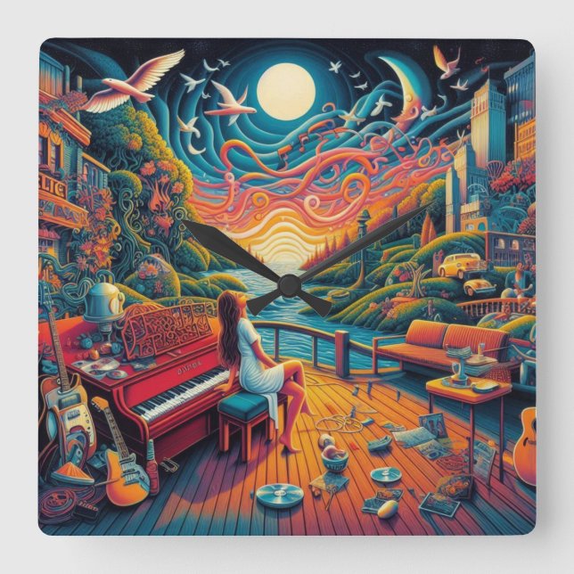 Relógio Quadrado Dreamy Riverfront Harmony (Frente)