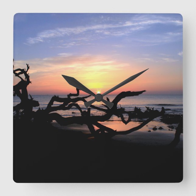 Relógio Quadrado Driftwood Sunrise wall clock (Frente)