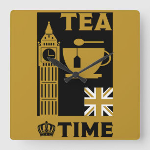 Relógio Quadrado Drinkers Clássicos de Chá Britânicos