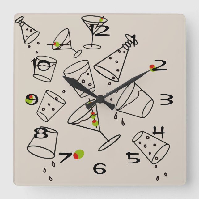 Relógio Quadrado Drinks Acrylic Clock (Frente)