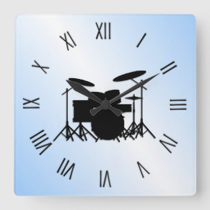 Relógio Quadrado Drums Music Design Blue