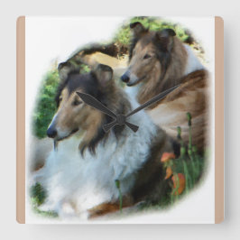 Relógio Quadrado Duas Presentes De Arte De Collies Rough